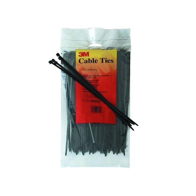 3M - Scotchflex Cable Tie FS 100 DW-C, Black, 360 x 7.5mm - 100pcs/Pack