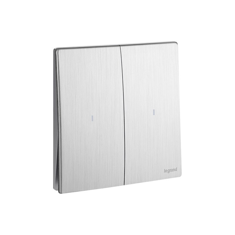 LEGRAND - Double Pole Switch Mallia Senses, 2 Gang, 1 Way, 20AX, 250V, with Red Indicator, Brushed Aluminium
