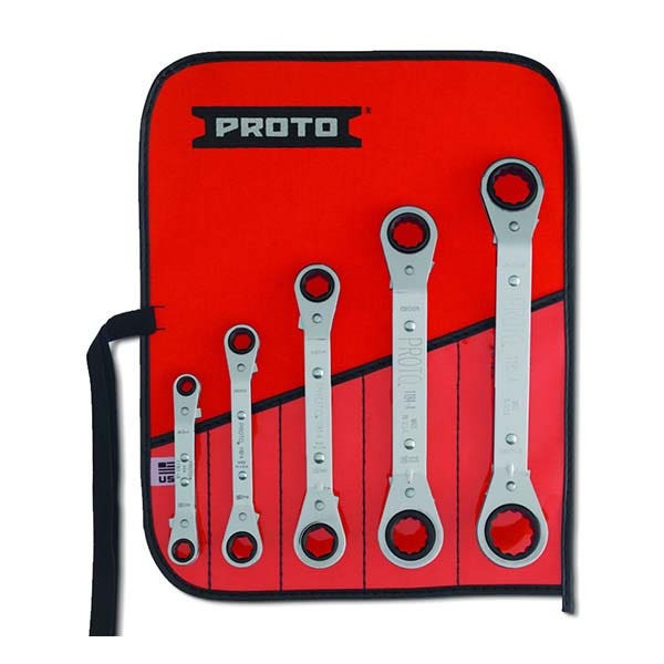 PROTO - Offset Reversible Ratcheting Box Wrench Set, 5 Pieces, 6 and 12 Point