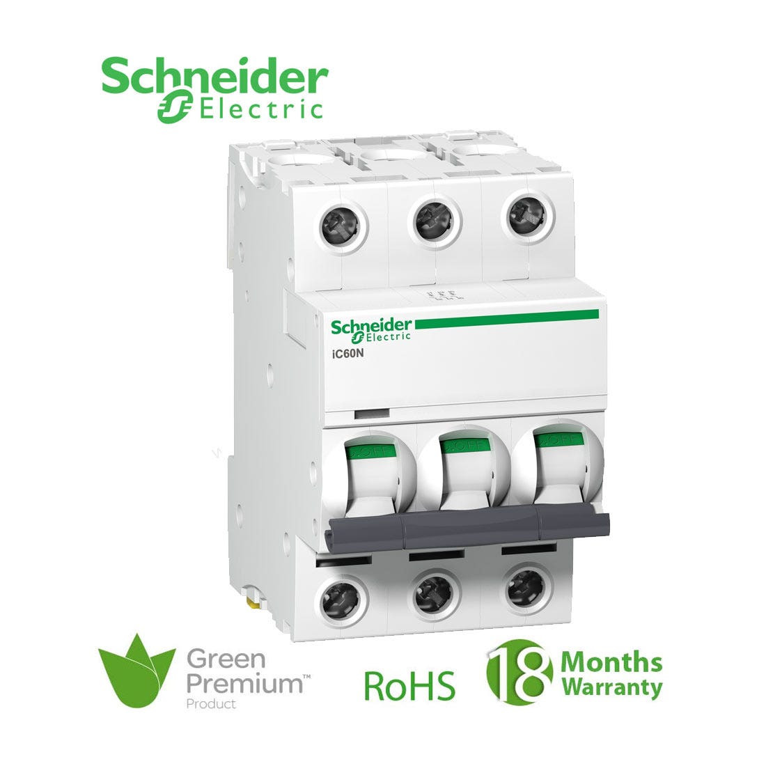SCHNEIDER - MCB Breaker, Acti9 iC60N, 3P, 2A, C curve 