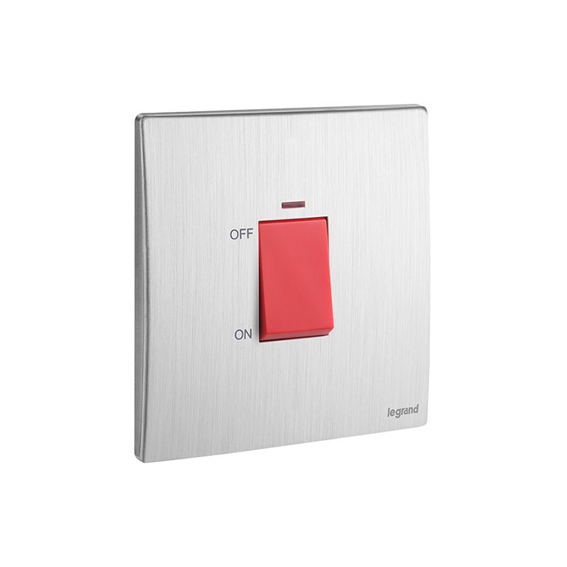 ليجراند - مفتاح مزدوج القطب Mallia Senses، HK، مفرد، خط 1، 32A، 250V، مع مؤشر أحمر، Brushed Aluminium
