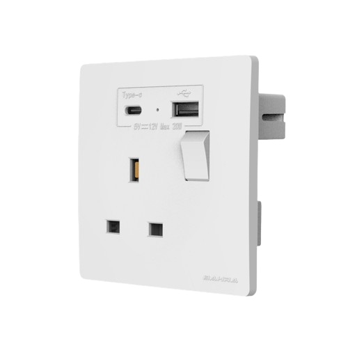 Single plug with Type C switch Yana - Bahra - White G1-13A - SOCT+SW+USB TYPE ( A+C ) - YK131US - ( A+C )