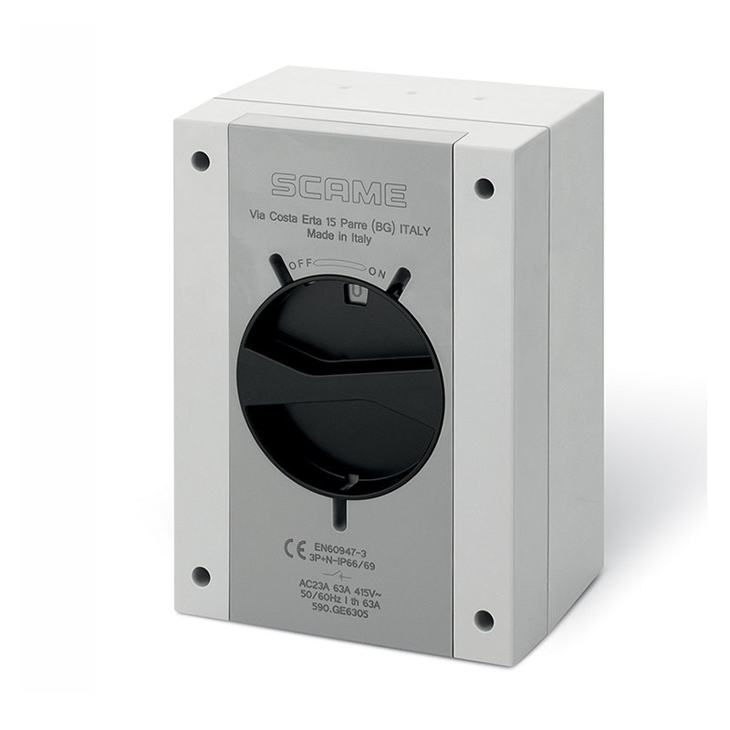 SCAME - Enclosed Switch Disconnector, 100A, 3P+N, IP66/IP69, 60x220x115mm, Y4, IK09, General, Grey/Black, GW 650°C