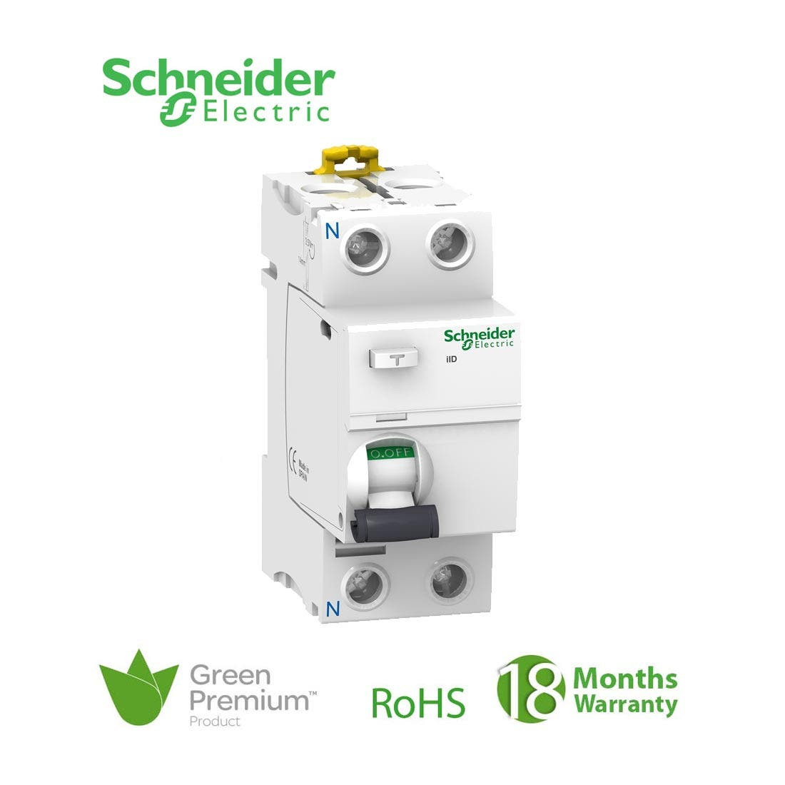 SCHNEIDER - RCCB Breaker, Acti9 iID, 2P, 80A, 100mA, Type AC