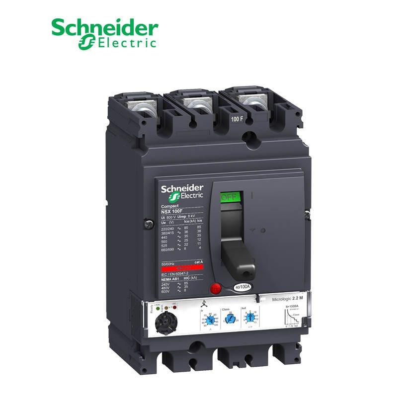 شنايدر - قاطع رئيسي 100 أمبير - ComPact NSX100F, 36 kA at 415 VAC, MicroLogic 2.2 Trip Unit 100A, 3P 3d