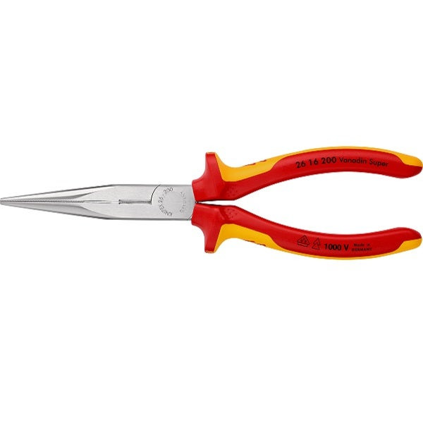 KNIPEX - Snipe Nose Side Cutting Pliers (Stork Beak Pliers), Insulated, VDE, Chrome Plated, 200 mm