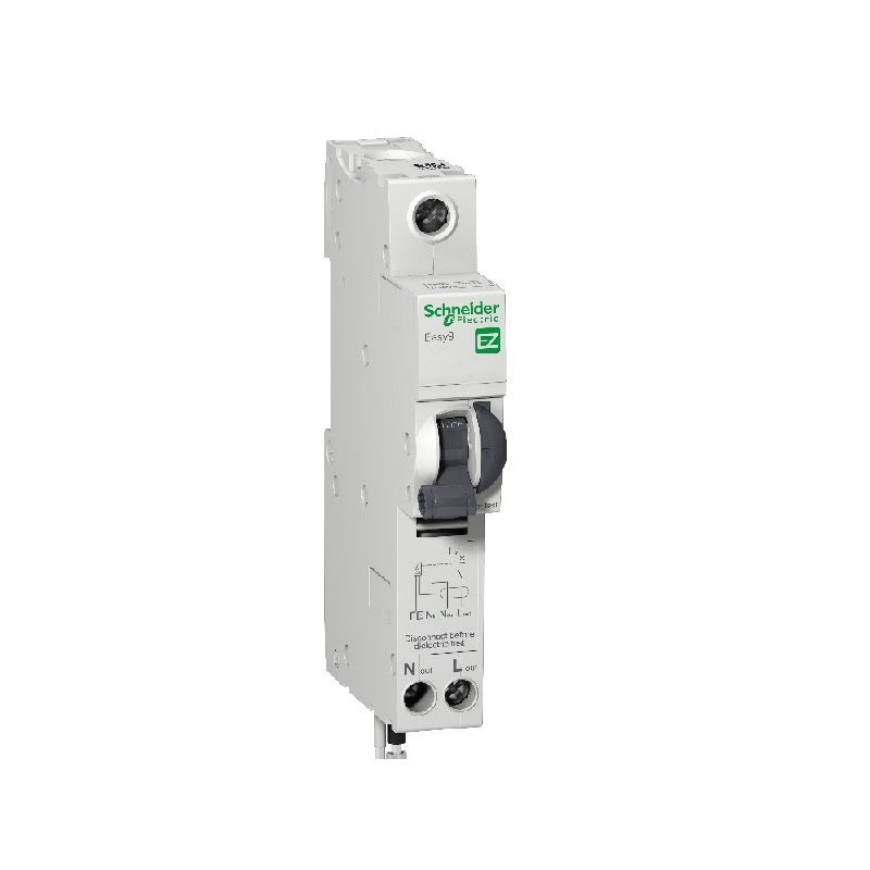 SCHNEIDER - RCBO Breaker, Easy9, 1P + Ns, 20A, C Curve, 6000A, 30Ma, 240 V