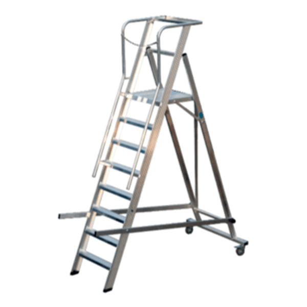 RHINO, Aluminium Warehouse Ladder - Platform Height:1.9Mtr - Steps+Platform:7+1