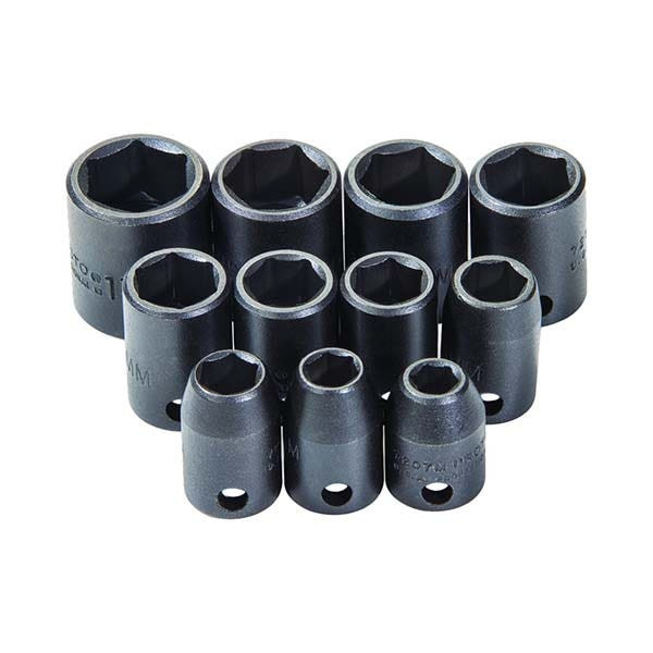 PROTO - 3/8" Drive Metric Impact Socket Set, 11 Pieces, 6 Point