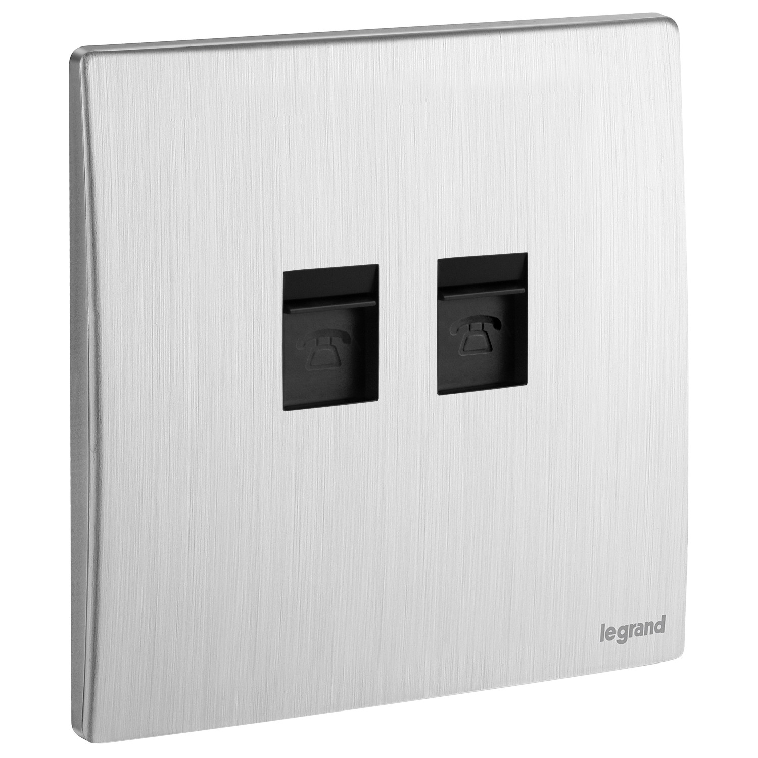 LEGRAND - Telephone Socket Mallia, Double RJ 11, 4 Contacts, Brushed Aluminium