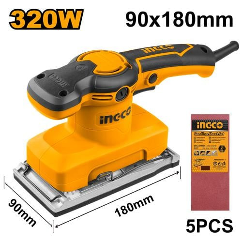 Durable Aluminium Base Finishing Sander 320 w With 5 Pieces Sand Paper أداة الصنفرة مستطيلة 320 وات مع قطع 5 صنفرة
