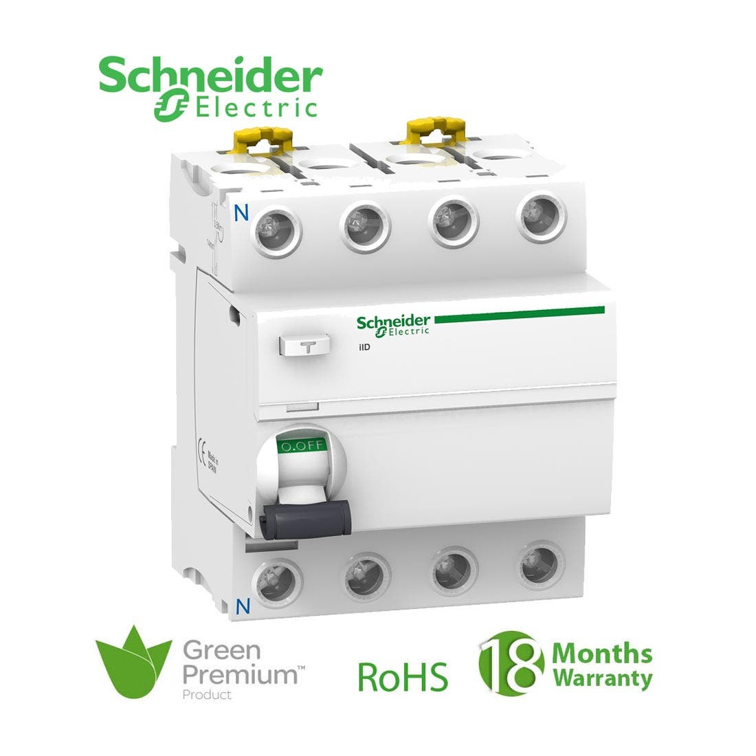 SCHNEIDER - RCCB Breaker, Acti9 iID, 4P, 40A, 30mA, Type A