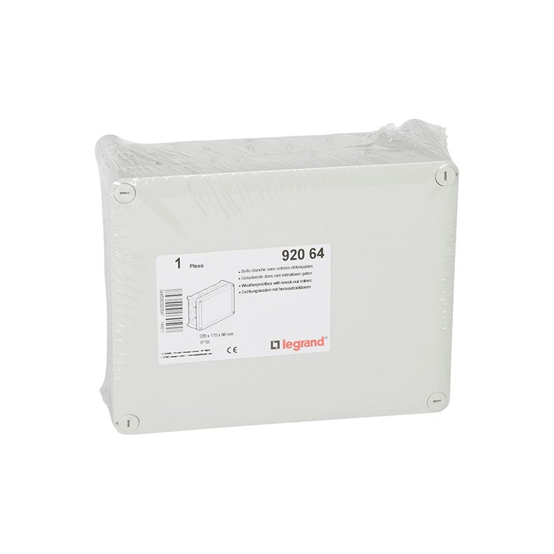 LEGRAND - Box Plexo, IP55, IK07, 220x170x86, Knock-Out ISO Cable Entries, Grey