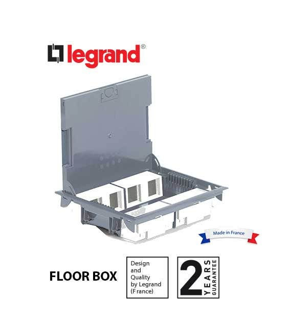 LEGRAND - Floor Box, Reduced Height 65 mm, 16 Modules, Cover for Carpet Grey
