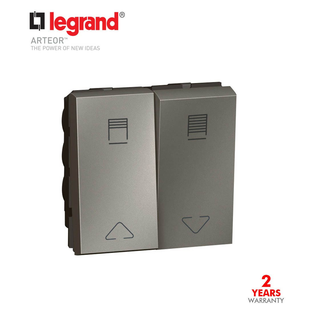 LEGRAND - Double Switch for Electric Roller Blinds Control Arteor, 10 A, 2 Modules, Magnesium