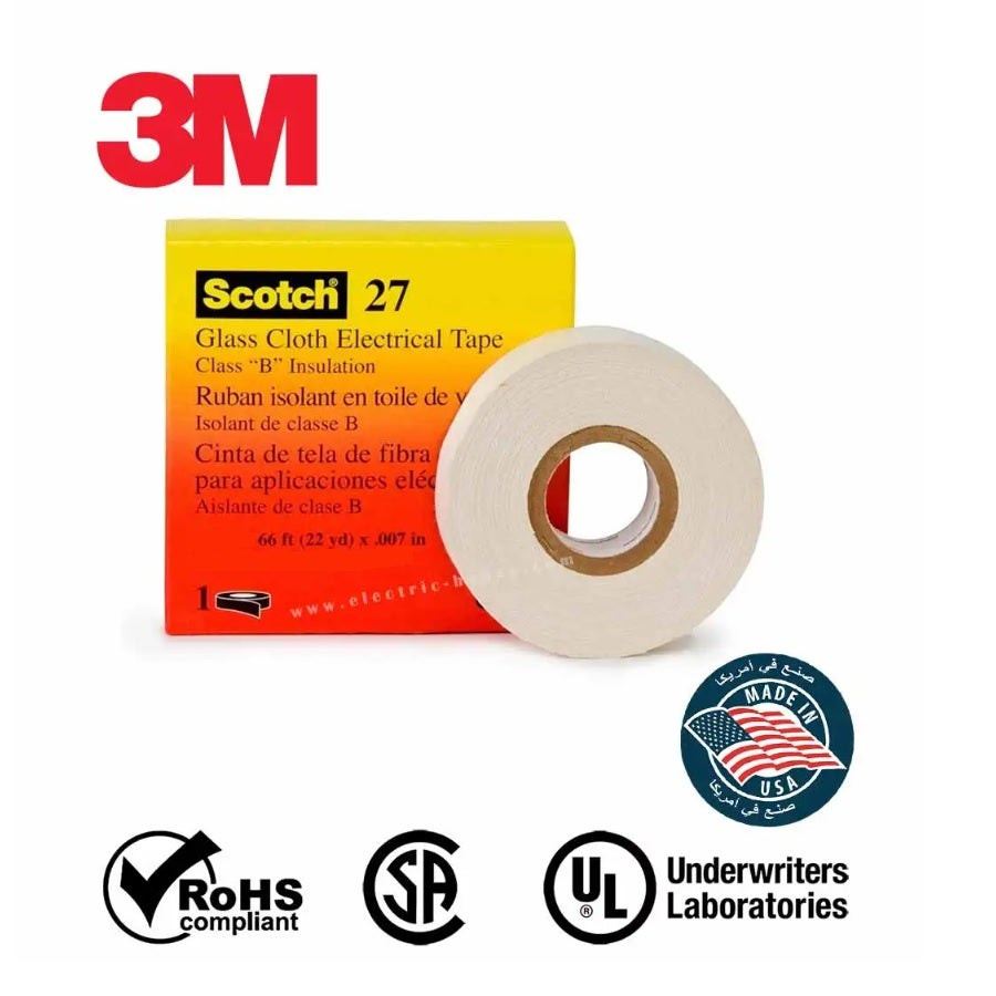 3M - Glass Cloth Electrical Tape 27, 1/2 Inch x 66 Feet, White