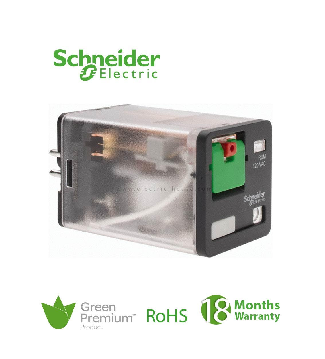 SCHNEIDER - Universal Plug-In Relay, Zelio Rum, 3 C/O, 24 V DC, 10 A