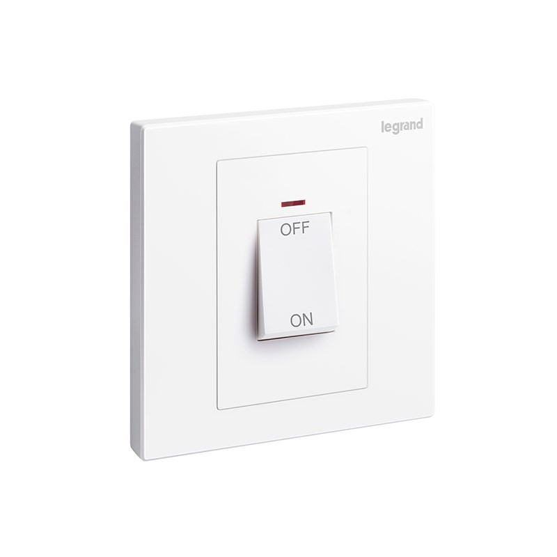 LEGRAND - Double Pole Switch Galion, 1 Gang, 45A, 250V, with Red Power Indicator, White