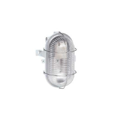 LEGRAND - Bulkhead Light, IP44, IK06, Oval 60 W- E27, Metal Grid No Tool, Grey