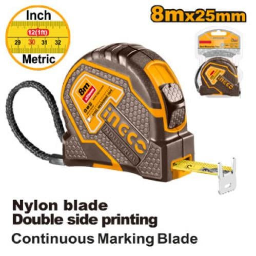 Steel measuring Heavy duty tape:8mx25mm With metric and inch RUBBER COVER DOUBLE SIDE متر قياس 8م غلاف رابر وجهين خدمة شاقة
