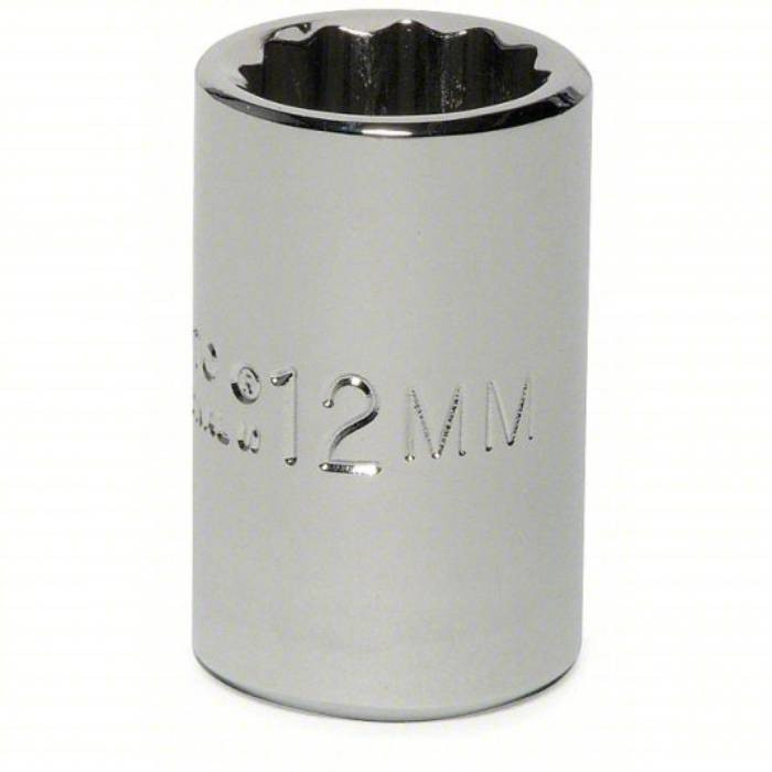 Socket, 3/8 inch Drive Size, 12 mm Socket Size, 12-Point, Alloy Steel, Standard Depth, Chrome Finish