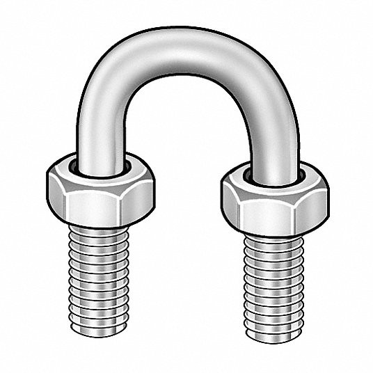 U-Bolt, Standard, Low Carbon Steel, Zinc, 1/2Inch-13, 1 1/2Inch Thread Length, PK 50
