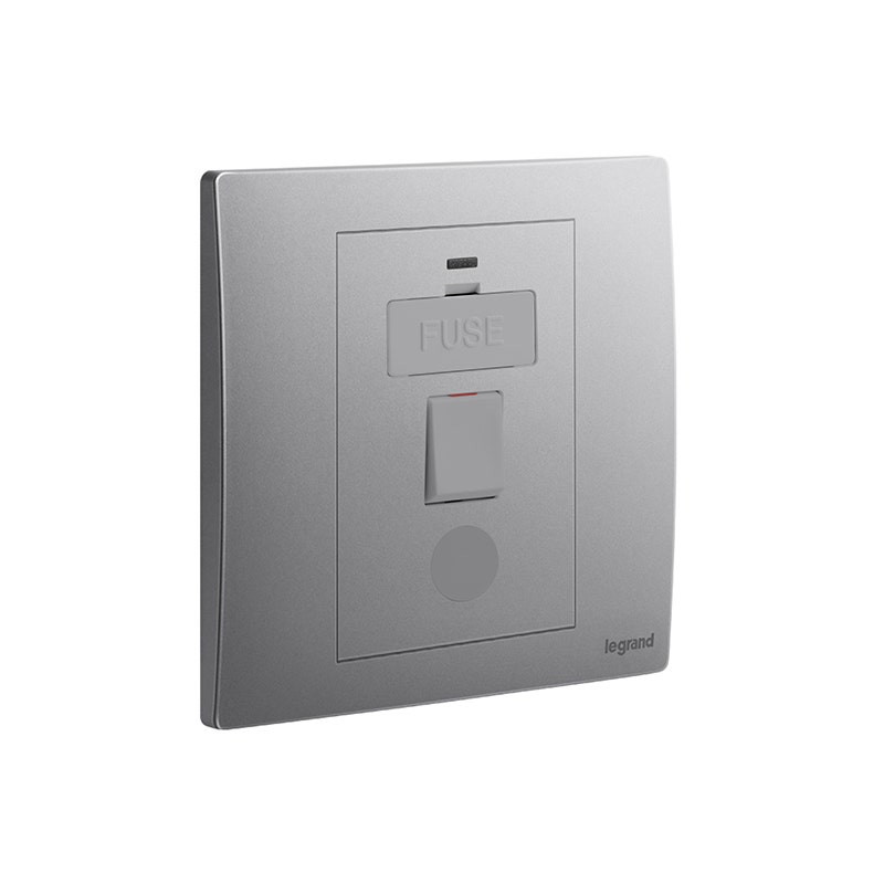 LEGRAND - Fused Connection Unit Mallia Senses, 1 Gang, Switched, 13A 250V, with Led Indicator + Cord Outlet, Dark Silver