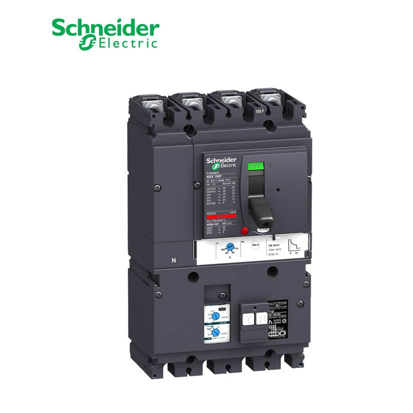 SCHNEIDER - MCCB Breaker, VigiComPact NSX100F, 4P 4d, 36kA at 415 VAC, TM-D Trip Unit 25A, add-on Vigi MH module