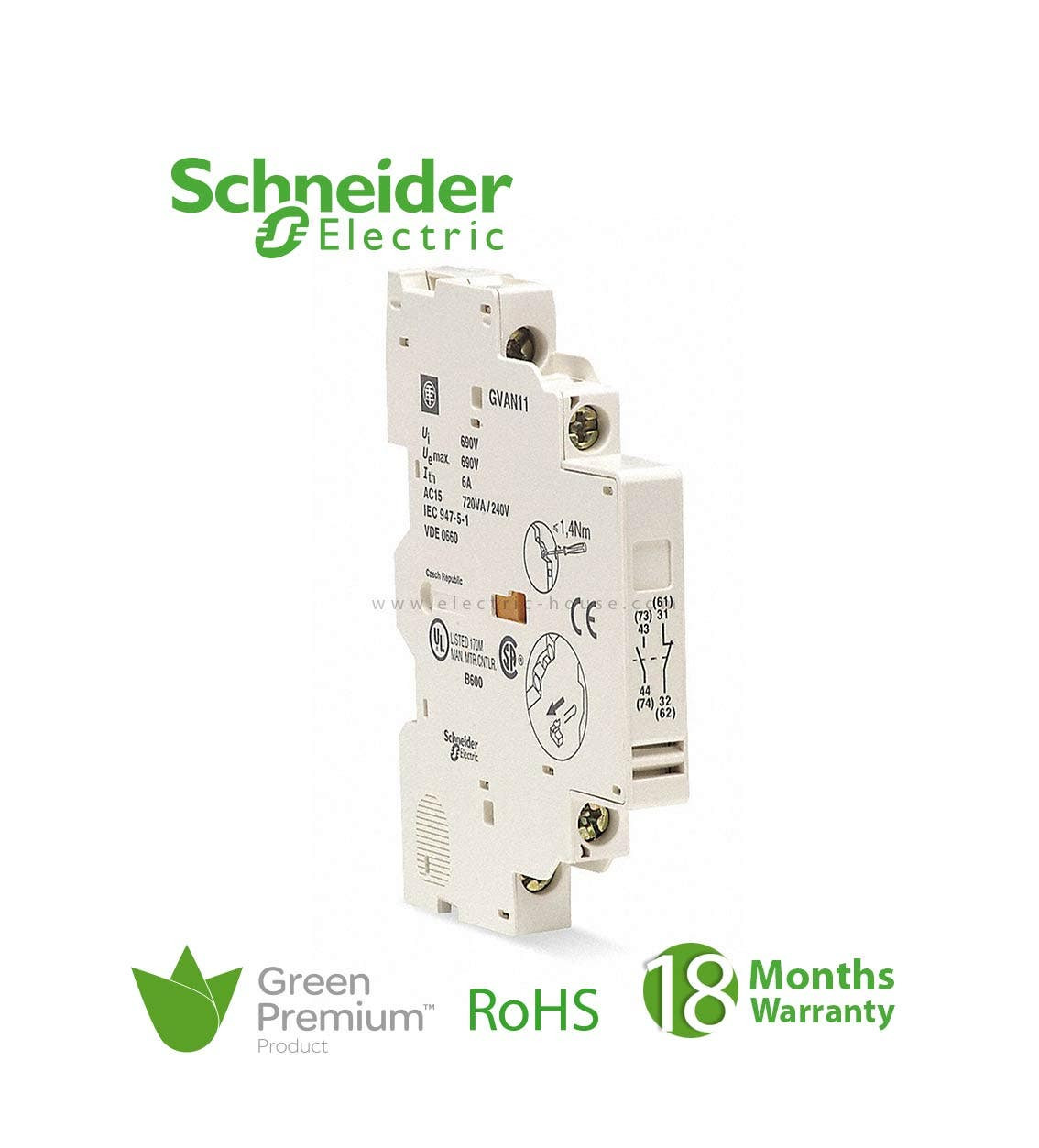 SCHNEIDER - Auxiliary Contact, 1 No + 1 No (Fault), Tesys GV2 GV3 