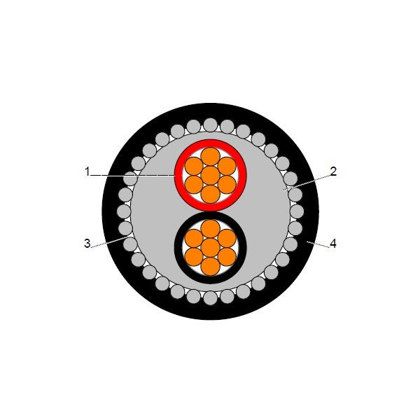 BAHRA CABLES - Power Cable Low Voltage, XLPE Copper SWA, 2x25mm, 600/1000V, Black - RM IEC 60502-1 FR-IEC 60332-1