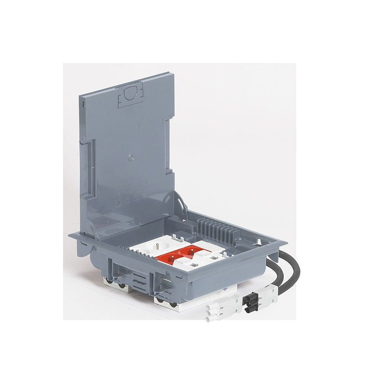 LEGRAND - Floor Box, Horizontal, 12 Modules, 2x2P+E, 2x2P+E Keyed, 2xRJ45, Cat6 FTP, Pre-Wired, Grey