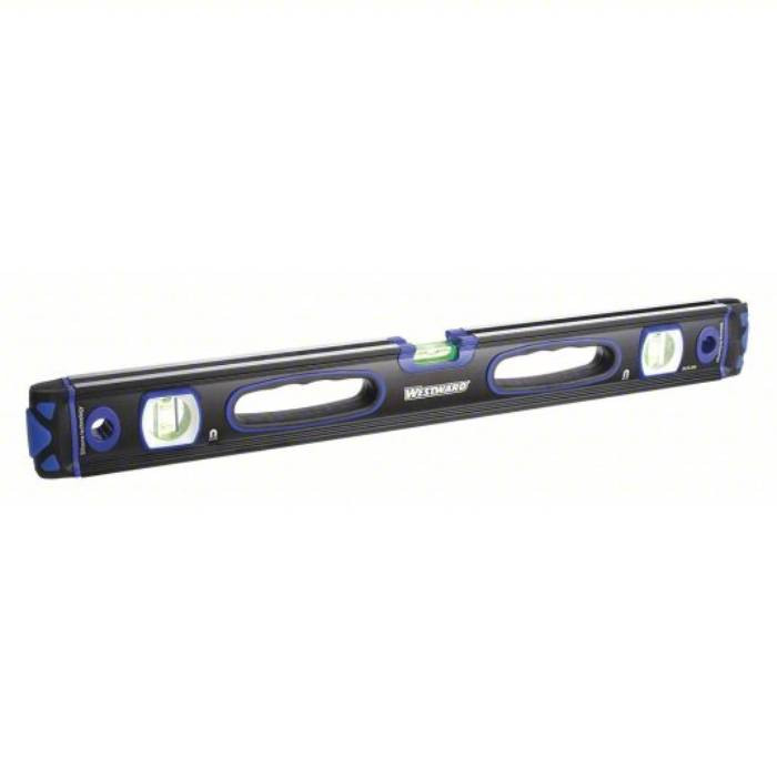 I-Beam Level, 24 inch Length, 3 Vials, Blue/Black/White, Aluminum, Magnetic