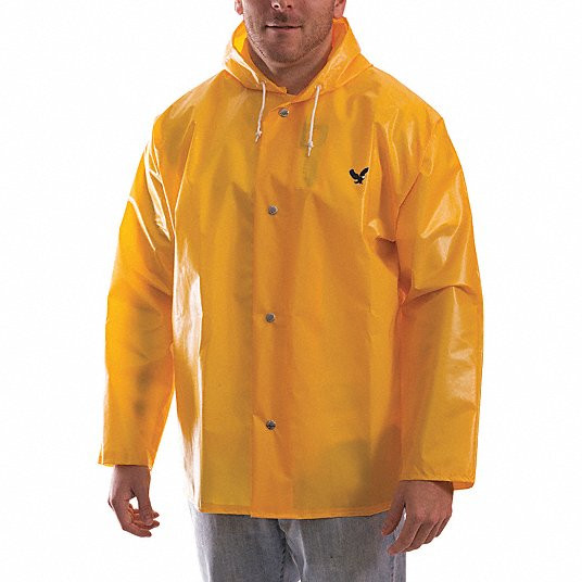 Rain Jacket with Hood, Rain Jacket, XL, Gold, Snaps with Storm Flap, Attached Hood