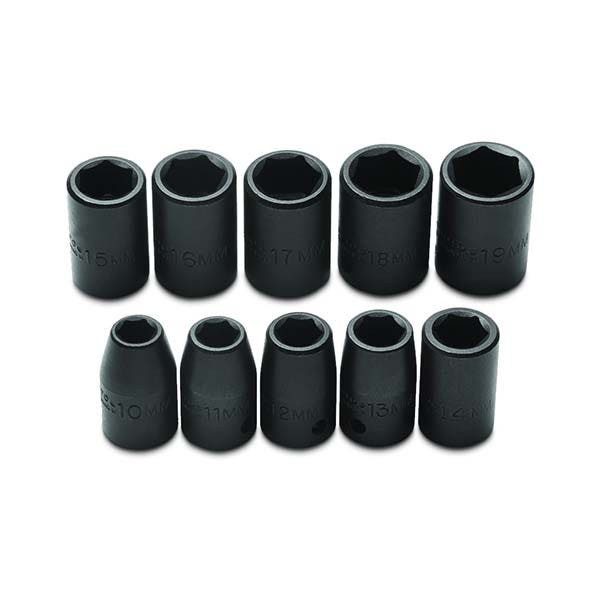 PROTO - 1/2" Drive Metric Impact Socket Set, 10 Pieces, 6 Point