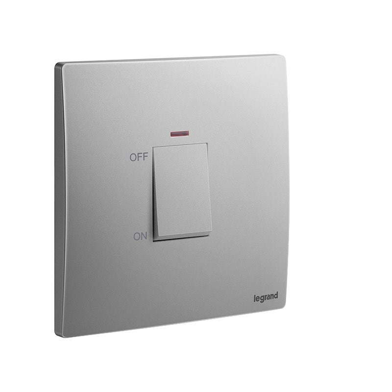 LEGRAND - Double Pole Switch Mallia Senses, HK, 1 Gang, 1 Way, 45A, 250V, with Red Indicator, Dark Silver