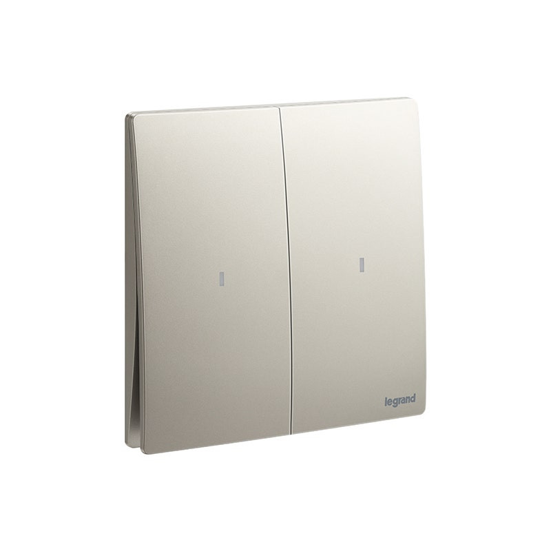 LEGRAND - Double Pole Switch Mallia Senses, 2 Gang, 1 Way, 20AX, 250V, with Red Indicator, Champagne