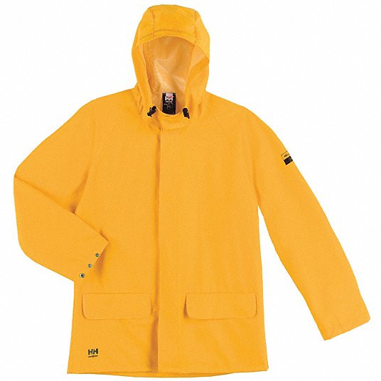 HELLY HANSEN, Rain Jacket, Yellow,2XL, Polyester, PVC, Men's, Hood Style Attached