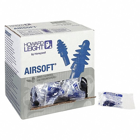 Flanged Ear Plugs, 27 dB Noise Reduction Rating NRR, Uncorded, M, Blue, PK 100