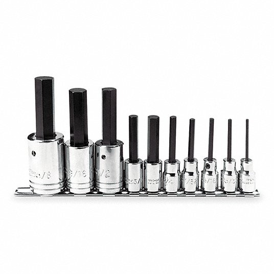 Socket Bit Set, Drive Size 3/8 inch & 1/2 inch Dr, 10 Pecs, Hex