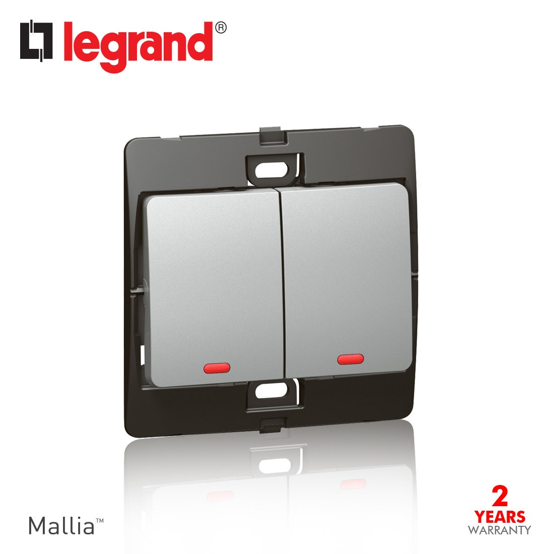 DISCONTINUED LEGRAND - Illuminated Switch Mallia, 2 Gang, 2 Way, 10 AX 250 V~