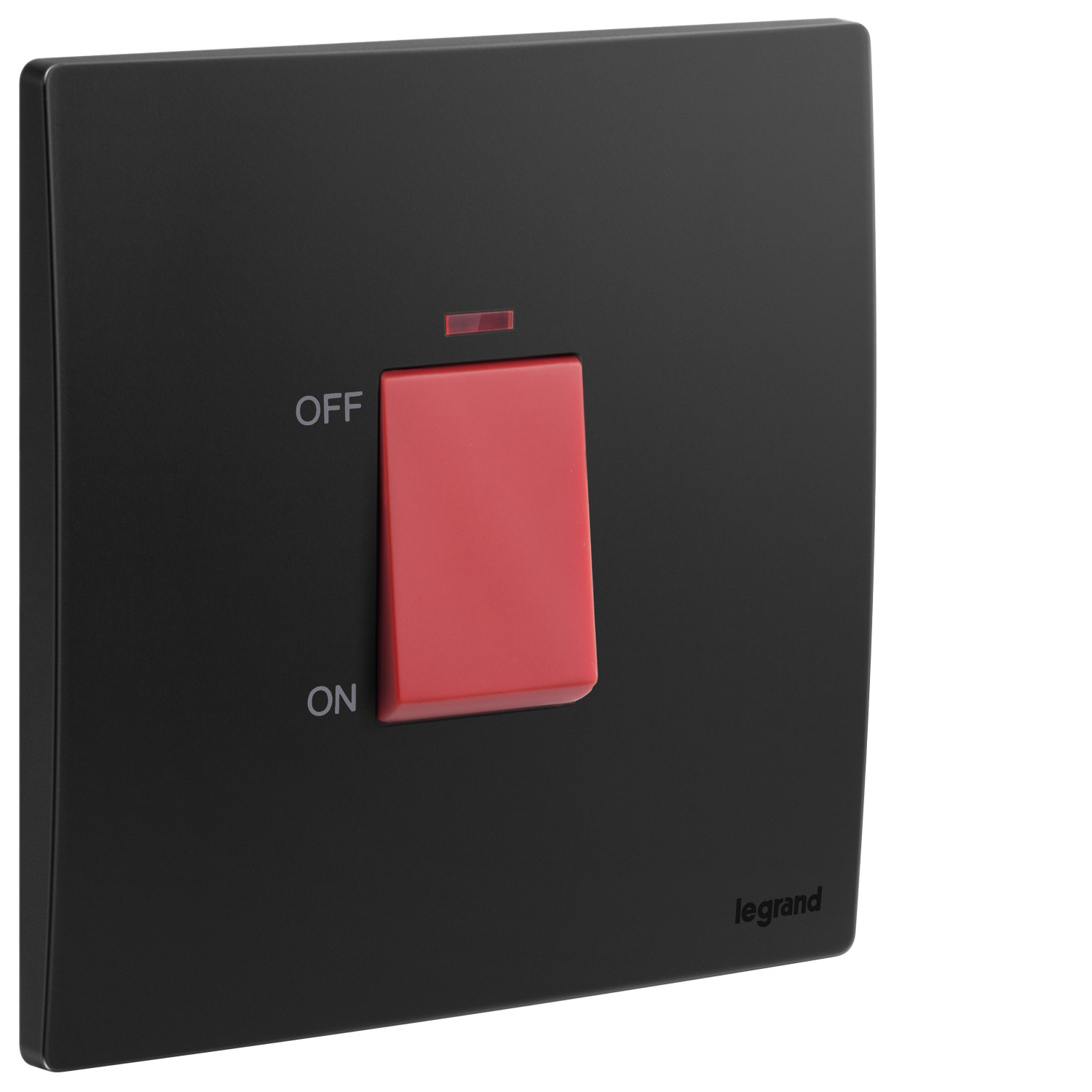LEGRAND - Double Pole Switch Mallia, 1 Gang, 1 Way with LED Indicator, 45 A, 250 V~, Matt Black