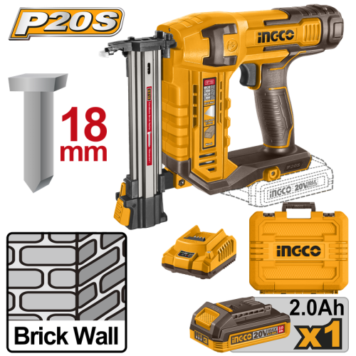 Cordless brick nailer concrete 20V with 1Pcs 2.0AH,charger for Brick Wall, Iron Sheets, Woodكباس هواء لاسلكي 20 فولت مع بطارية 2 امبير وشاحن تثبيت المسامير للخرسانه والصفائح الحديدية والخشب