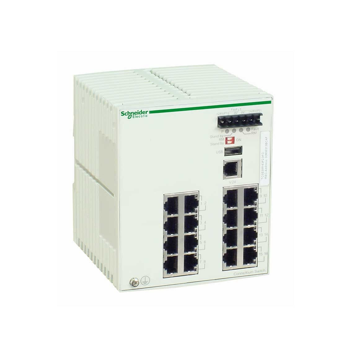 SCHNEIDER - Ethernet TCP/IPManaged Switch, Connexium, 16 Ports For Copper