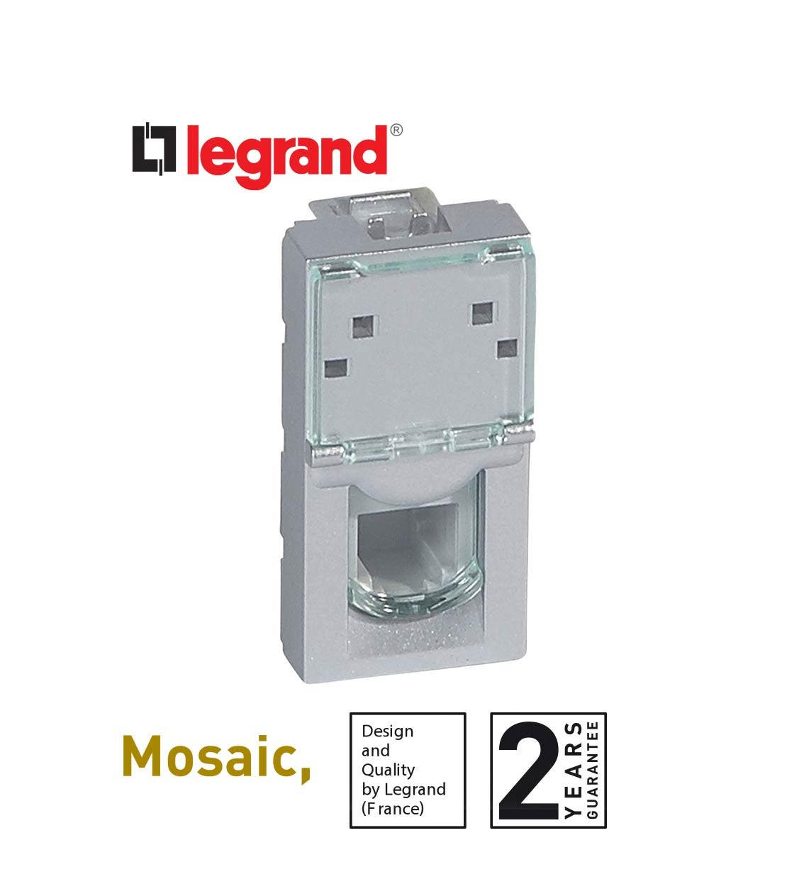 LEGRAND - Telephone Socket Mosaic, RJ11, 4 Contacts, 1 Module, Aluminum