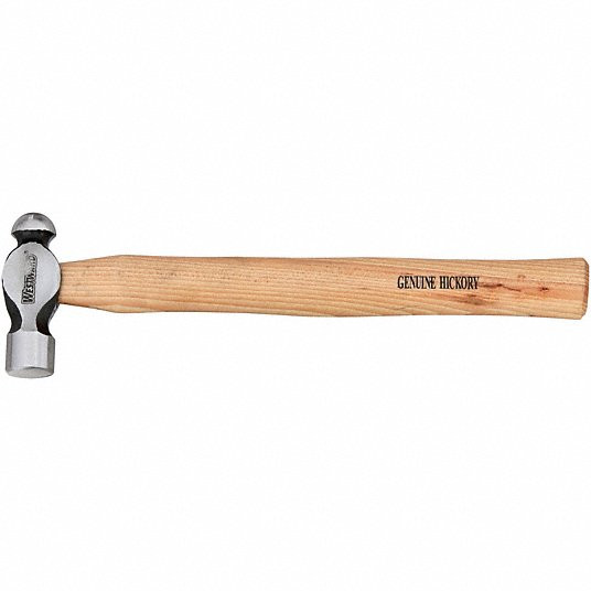 Ball Pein Hammer, Wood, Steel Head, 12 oz Head Wt, 27 inch Face Dia, 13 inch Overall Length, Plain Grip