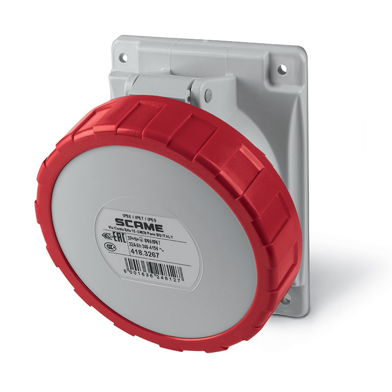 SCAME - Flush Mounting Socket, 32A, 3P+N+E, IP66/IP67/IP69, 346/415 V, 50Hz 60Hz, Screw Terminals