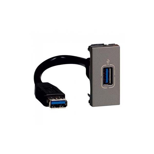 LEGRAND - USB Female 2.0 Socket Arteor, Preterminated with 15cm Cord, 1 Module, Magnesium