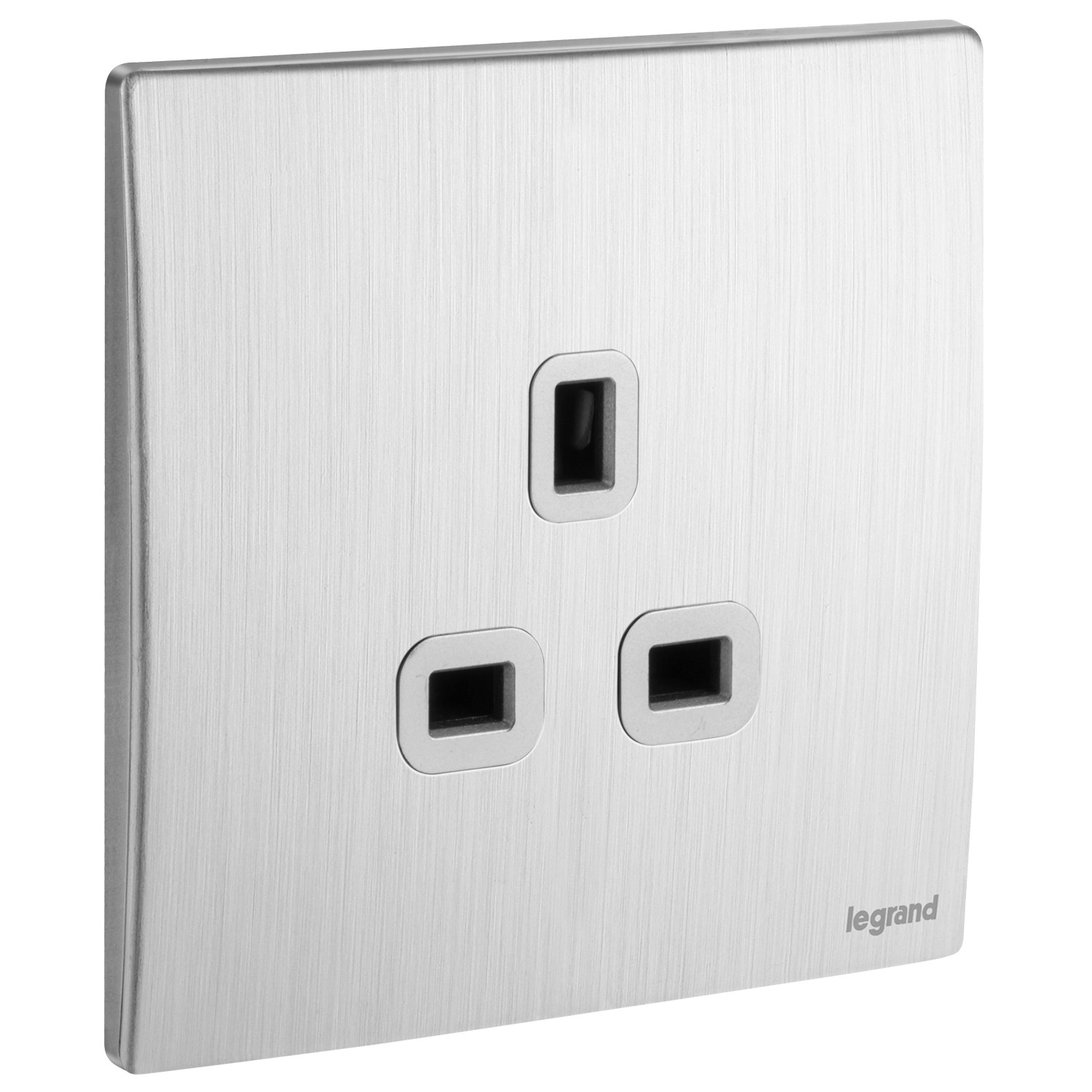 LEGRAND - British Standard Single Pole Socket Outlet Mallia, 1 Gang, Unswitched, 13 A, 250 V~, Brushed Aluminium
