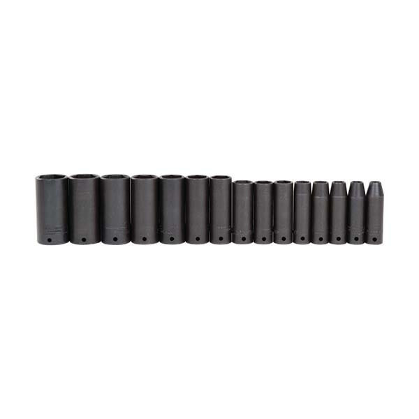 PROTO - 1/2" Drive Deep Thin Wall Impact Socket Set, 15 Pieces, 6 Point