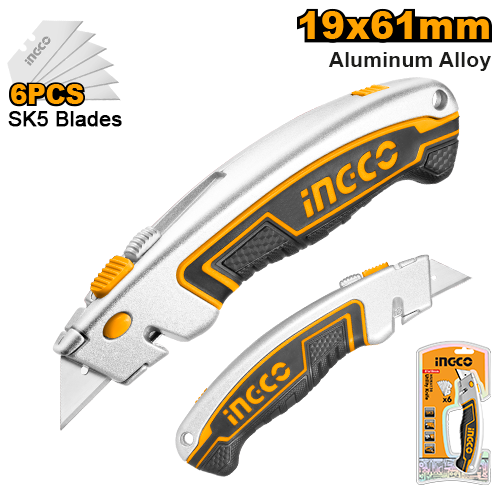 Utility knife Blade 61*19mm With 6PCS bladesسكين مشرط ستانلس متعدد الاستخدام مع 6 شفرات